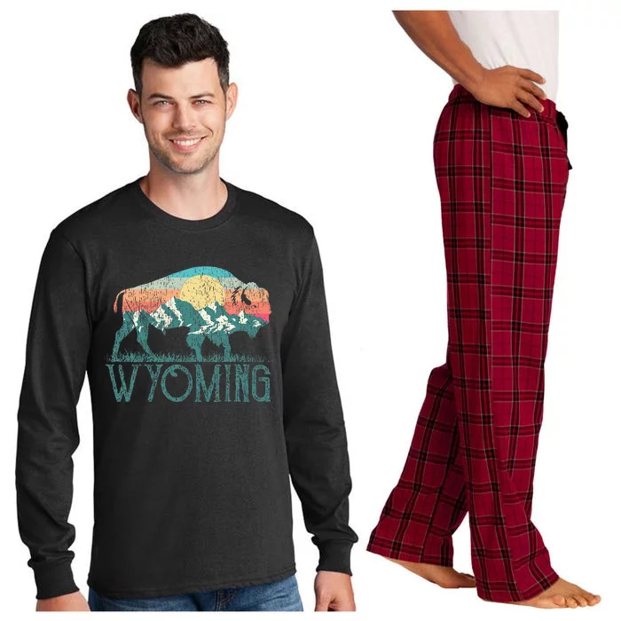 Bison Buffalo Retro Wyoming Wy Mountains Long Sleeve Pajama Set