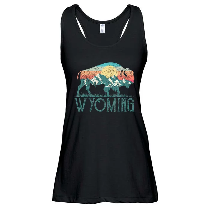 Bison Buffalo Retro Wyoming Wy Mountains Ladies Essential Flowy Tank