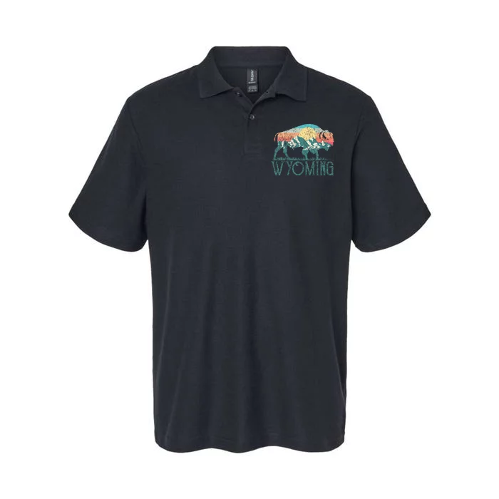 Bison Buffalo Retro Wyoming Wy Mountains Softstyle Adult Sport Polo