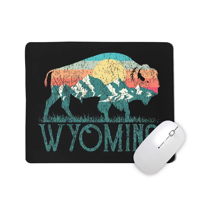 Bison Buffalo Retro Wyoming Wy Mountains Mousepad