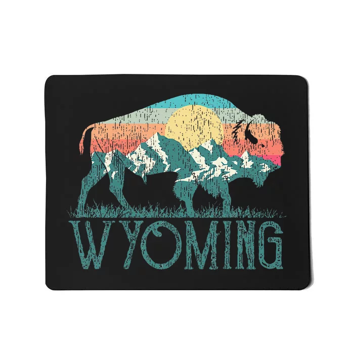 Bison Buffalo Retro Wyoming Wy Mountains Mousepad