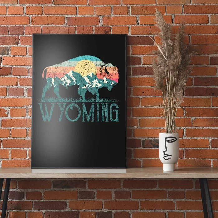 Bison Buffalo Retro Wyoming Wy Mountains Poster