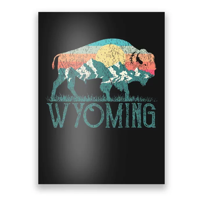 Bison Buffalo Retro Wyoming Wy Mountains Poster