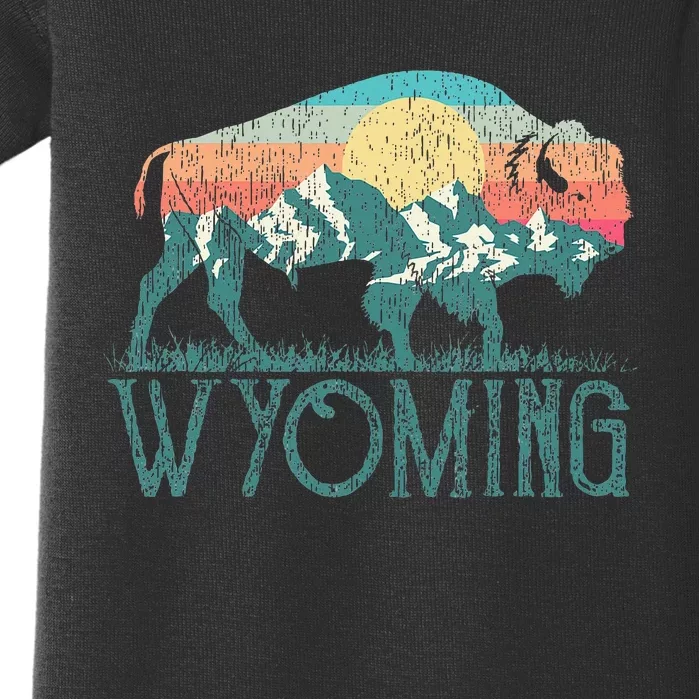 Bison Buffalo Retro Wyoming Wy Mountains Baby Bodysuit