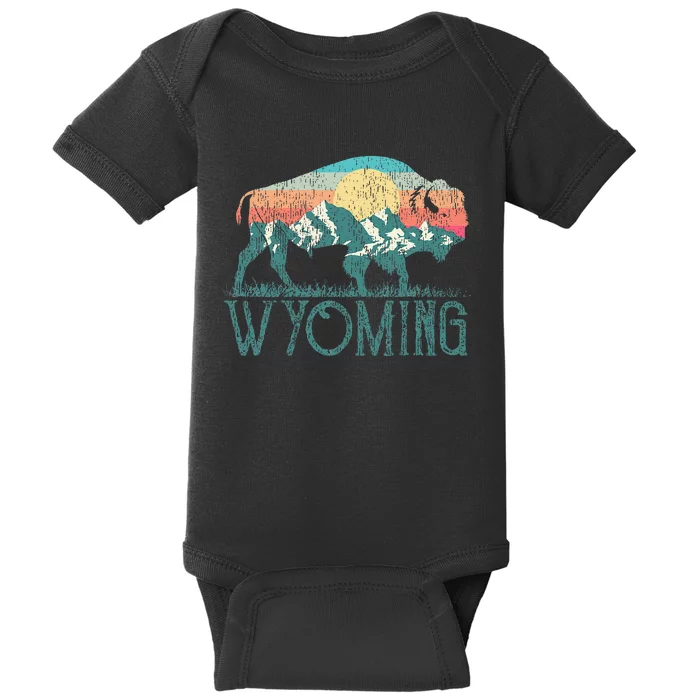 Bison Buffalo Retro Wyoming Wy Mountains Baby Bodysuit