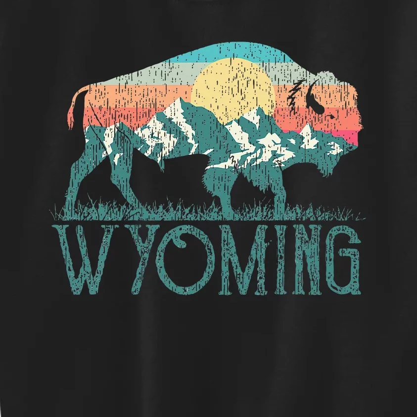 Bison Buffalo Retro Wyoming Wy Mountains Kids Sweatshirt