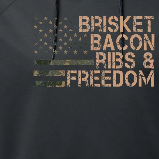 Brisket Bacon Ribs & Freedom Grill Bbq Funny Meat Smoking Performance Fleece Hoodie