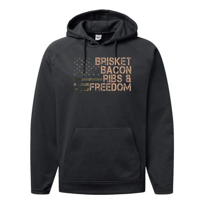 Brisket Bacon Ribs & Freedom Grill Bbq Funny Meat Smoking Performance Fleece Hoodie