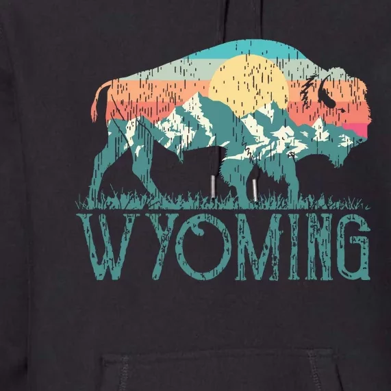 Bison Buffalo Retro Wyoming Wy Mountains Retro Premium Hoodie