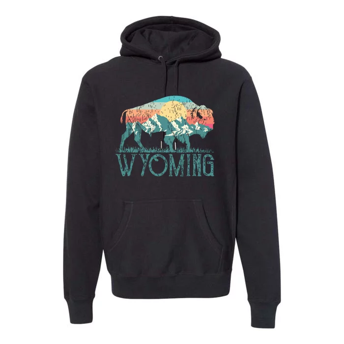 Bison Buffalo Retro Wyoming Wy Mountains Retro Premium Hoodie