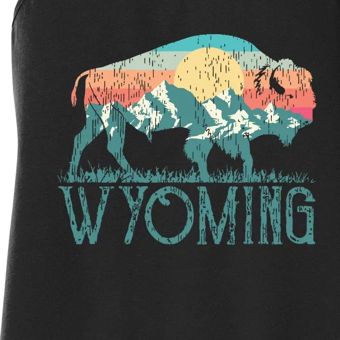 Bison Buffalo Retro Wyoming Wy Mountains Retro Women's Racerback Tank