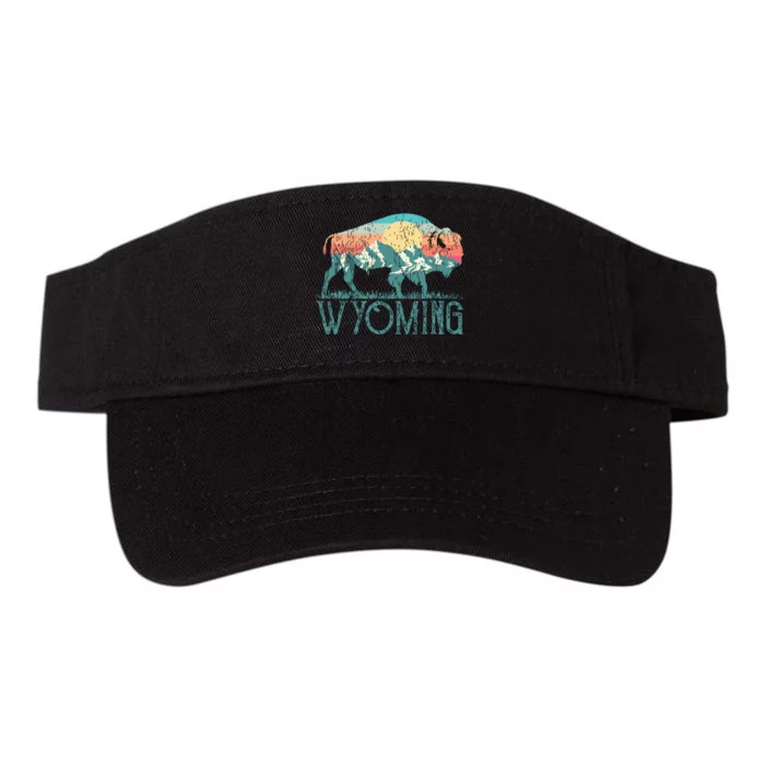 Bison Buffalo Retro Wyoming Wy Mountains Retro Valucap Bio-Washed Visor