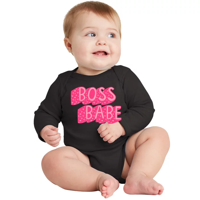 Boss Babe Retro Heart Baby Long Sleeve Bodysuit