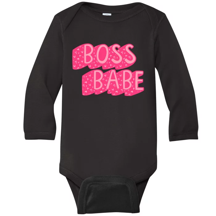 Boss Babe Retro Heart Baby Long Sleeve Bodysuit