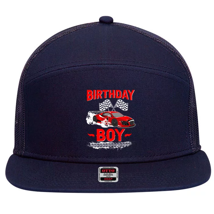 Birthday Boy Race Car Racing Car Driver Birthday Crew 7 Panel Mesh Trucker Snapback Hat