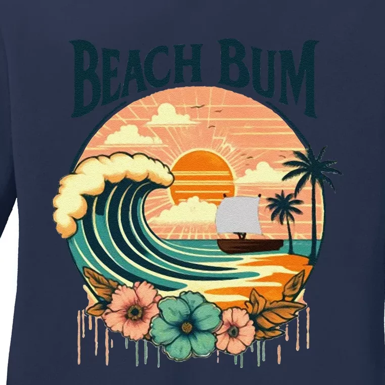 Beach Bum Retro Beach Ladies Long Sleeve Shirt