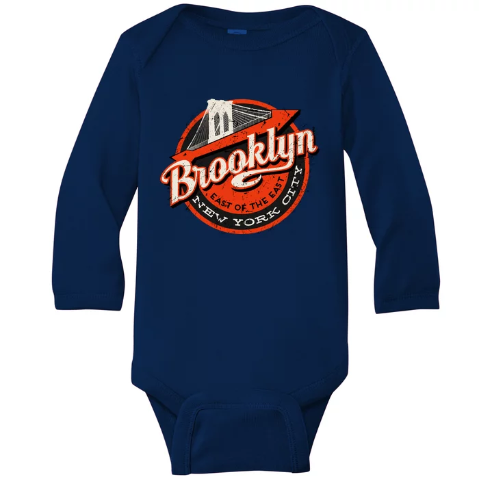 Brooklyn Bridge Retro New York Logo Baby Long Sleeve Bodysuit