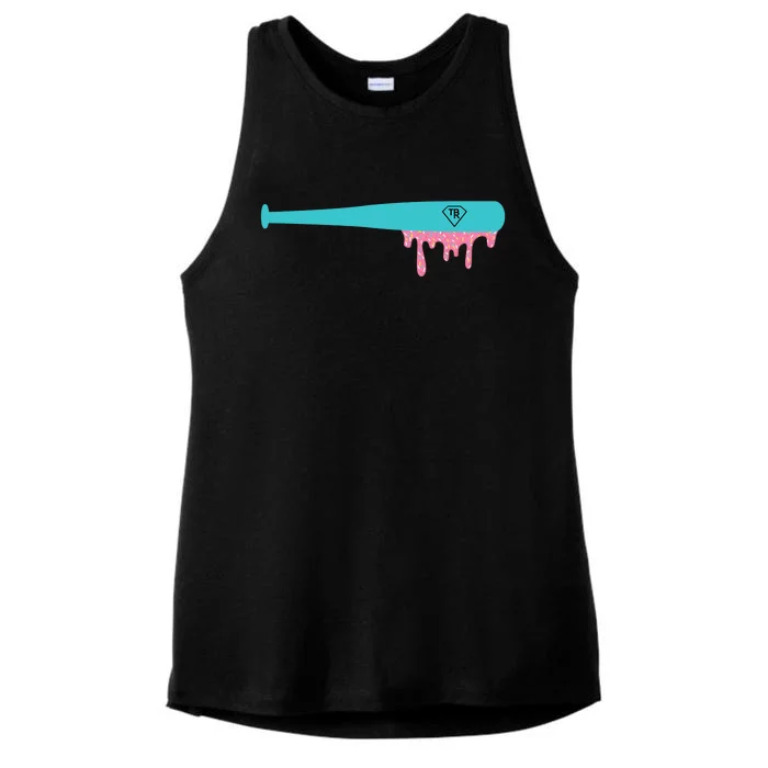 Baseball Bat Sprinkle Drip Ladies Tri-Blend Wicking Tank