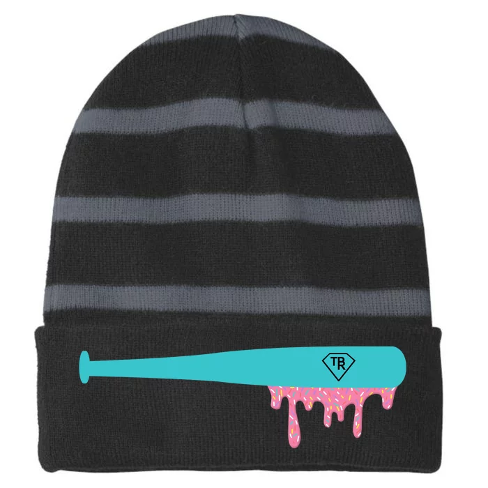 Baseball Bat Sprinkle Drip Striped Beanie with Solid Band