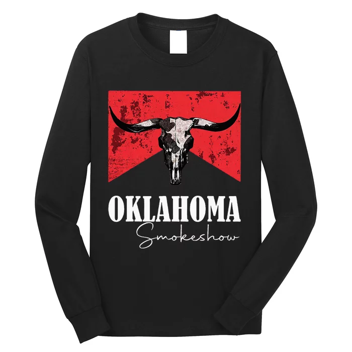 Boho Bull Skull Cow Oklahoma Smokeshow Western Long Sleeve Shirt