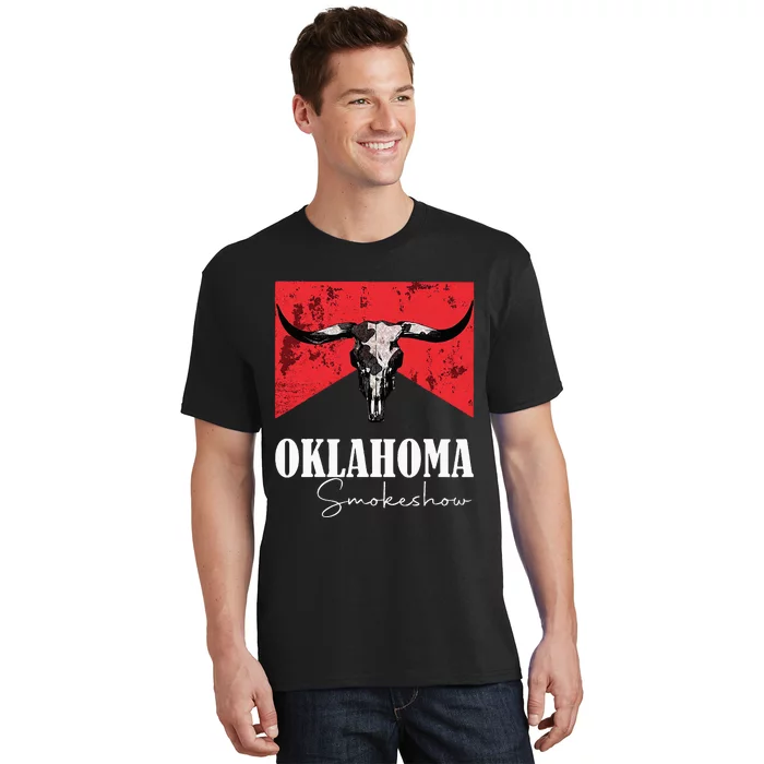 Boho Bull Skull Cow Oklahoma Smokeshow Western T-Shirt