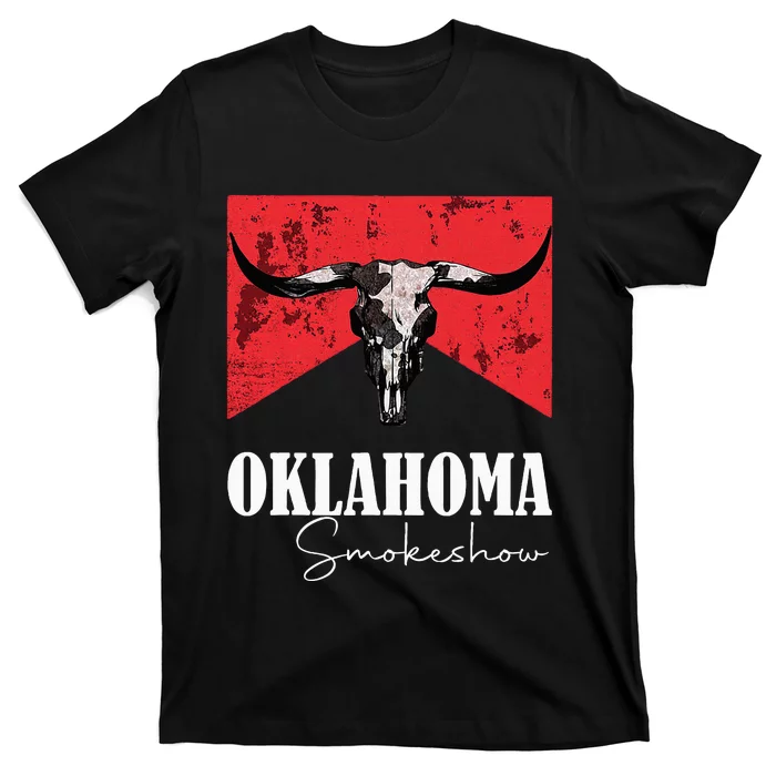 Boho Bull Skull Cow Oklahoma Smokeshow Western T-Shirt