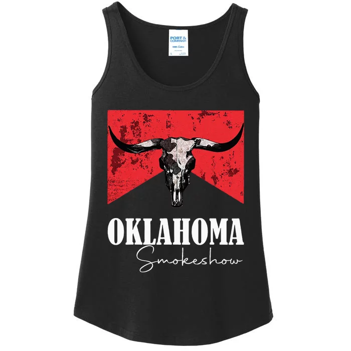 Boho Bull Skull Cow Oklahoma Smokeshow Western Ladies Essential Tank