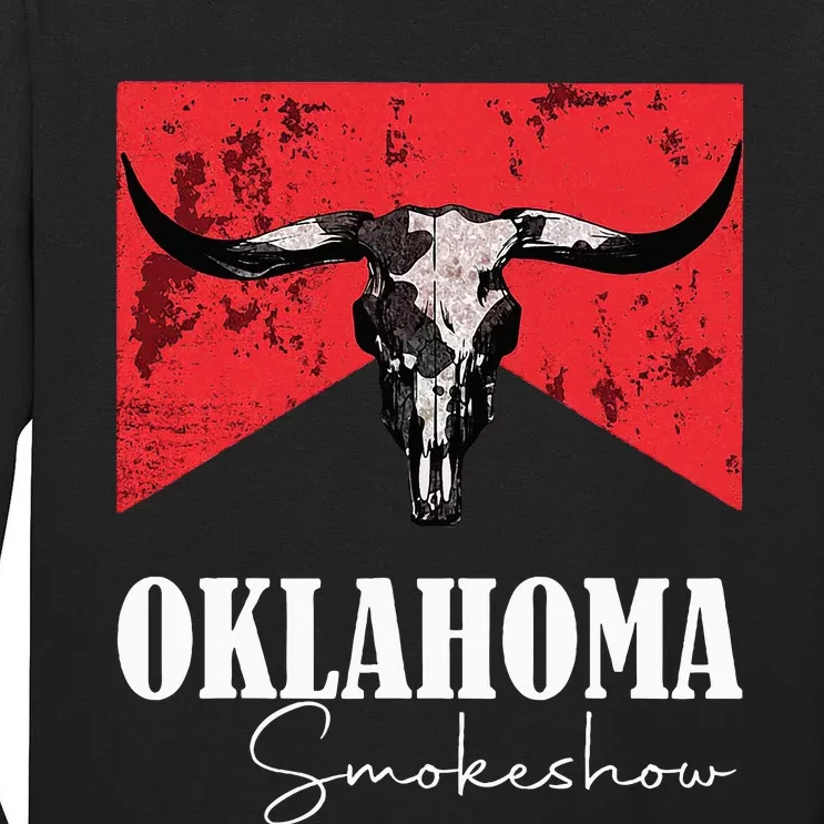 Boho Bull Skull Cow Oklahoma Smokeshow Western Tall Long Sleeve T-Shirt