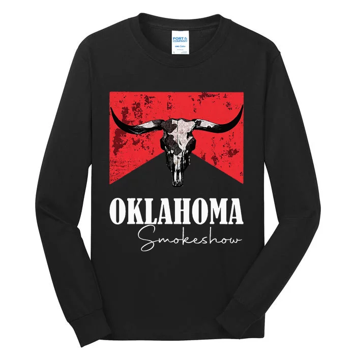 Boho Bull Skull Cow Oklahoma Smokeshow Western Tall Long Sleeve T-Shirt