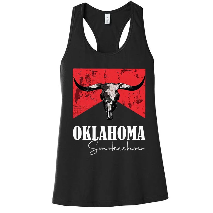 Boho Bull Skull Cow Oklahoma Smokeshow Western Women's Racerback Tank