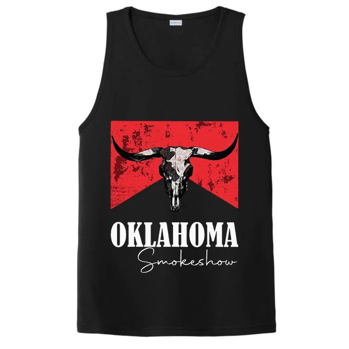 Boho Bull Skull Cow Oklahoma Smokeshow Western Performance Tank