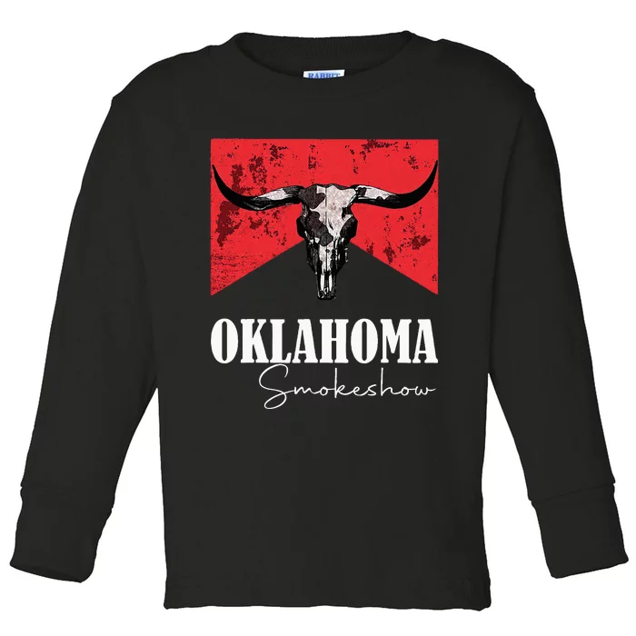 Boho Bull Skull Cow Oklahoma Smokeshow Western Toddler Long Sleeve Shirt