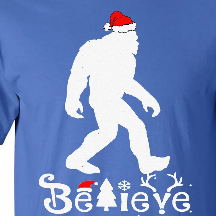 Bigfoot Believe Santa Hat Christmas Funny Xmas Holiday Tall T-Shirt