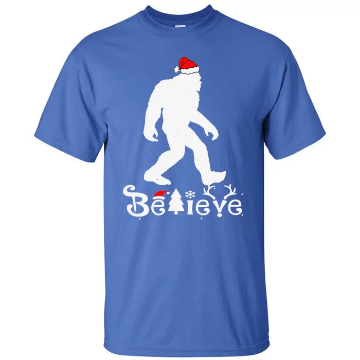 Bigfoot Believe Santa Hat Christmas Funny Xmas Holiday Tall T-Shirt