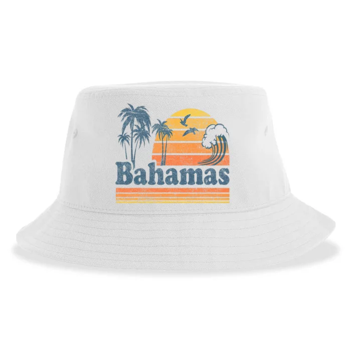 Bahamas Beach Summer Vacation Sunset Vintage 70S Retro Sustainable Bucket Hat