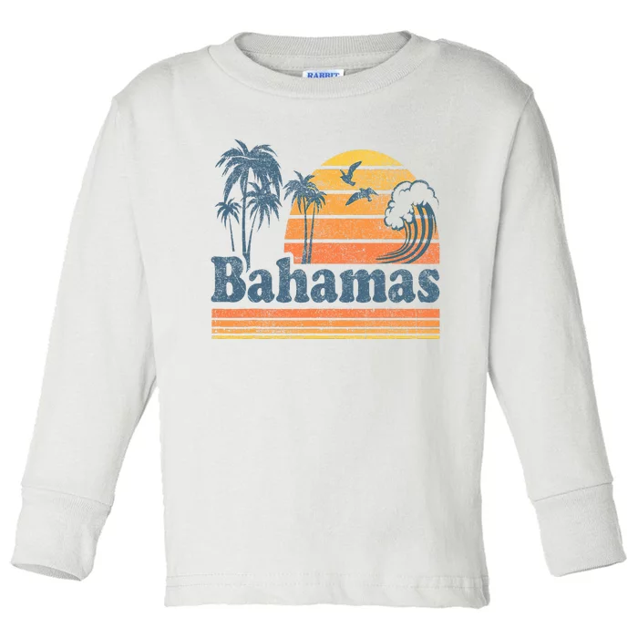 Bahamas Beach Summer Vacation Sunset Vintage 70S Retro Toddler Long Sleeve Shirt