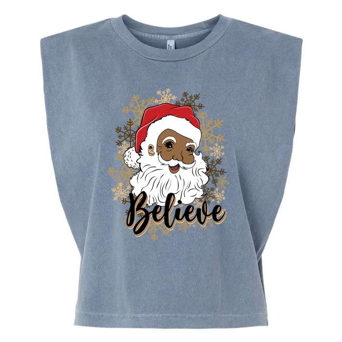 Black Believe Santa Claus Fun African American Santa Garment-Dyed Women's Muscle Tee