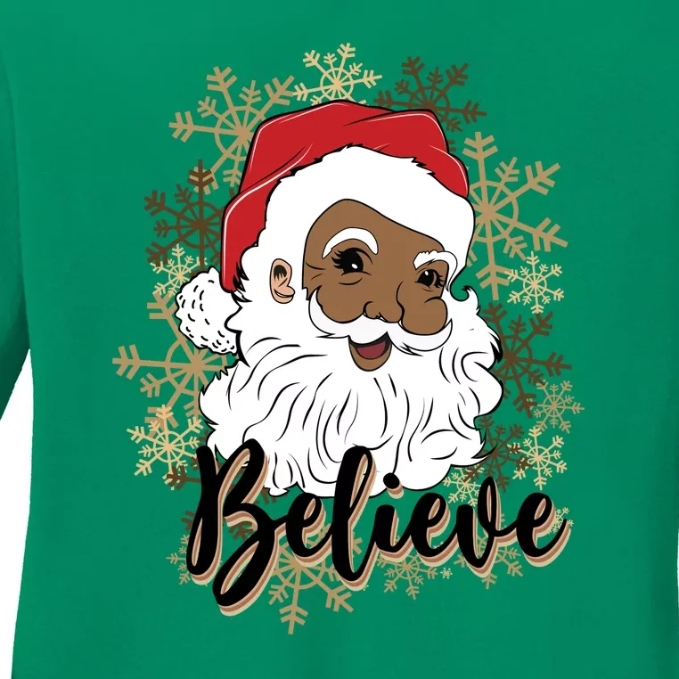 Black Believe Santa Claus Fun African American Santa Ladies Long Sleeve Shirt