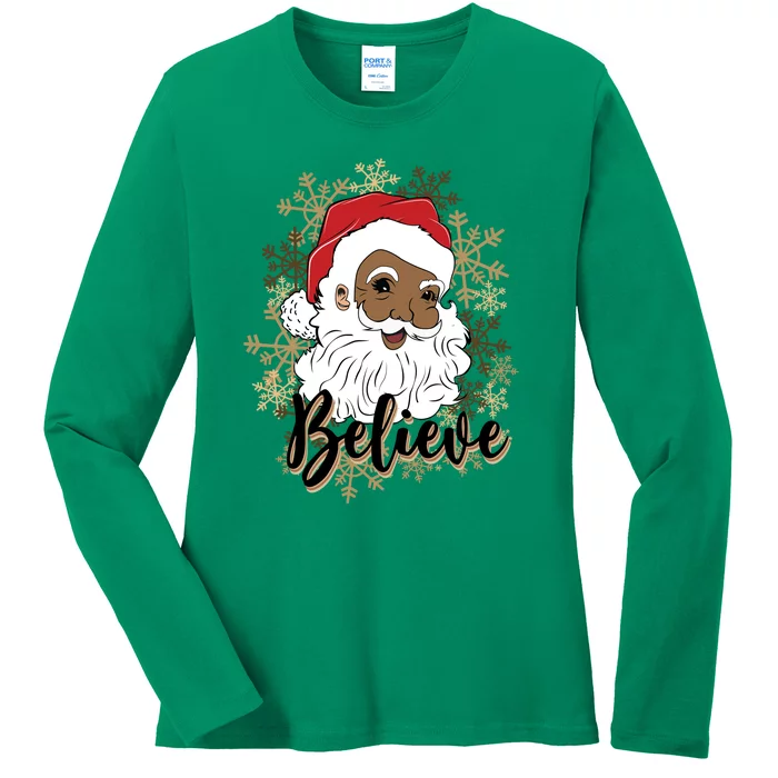 Black Believe Santa Claus Fun African American Santa Ladies Long Sleeve Shirt