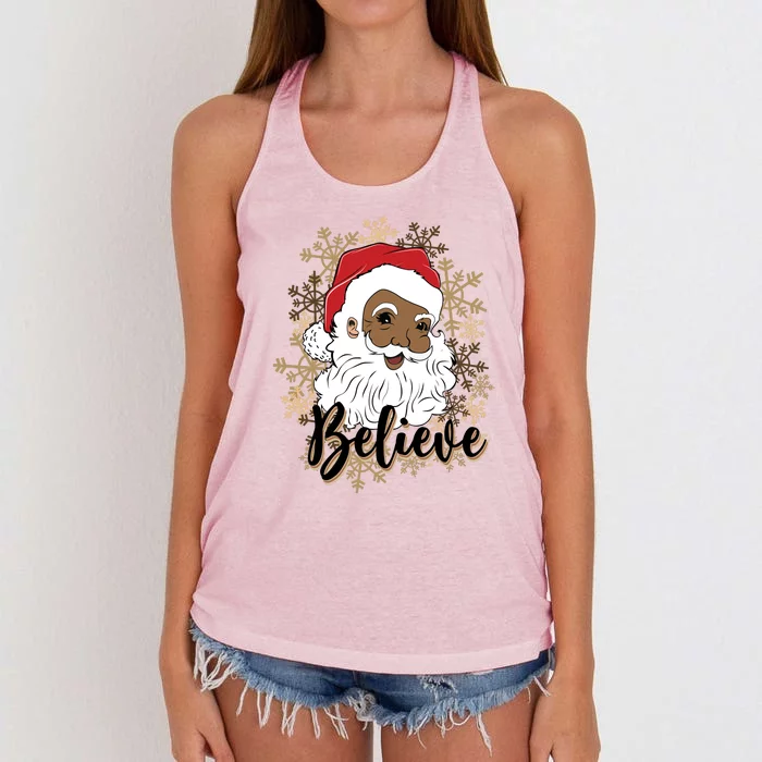 Black Believe Santa Claus Fun African American Santa Women's Knotted Racerback Tank