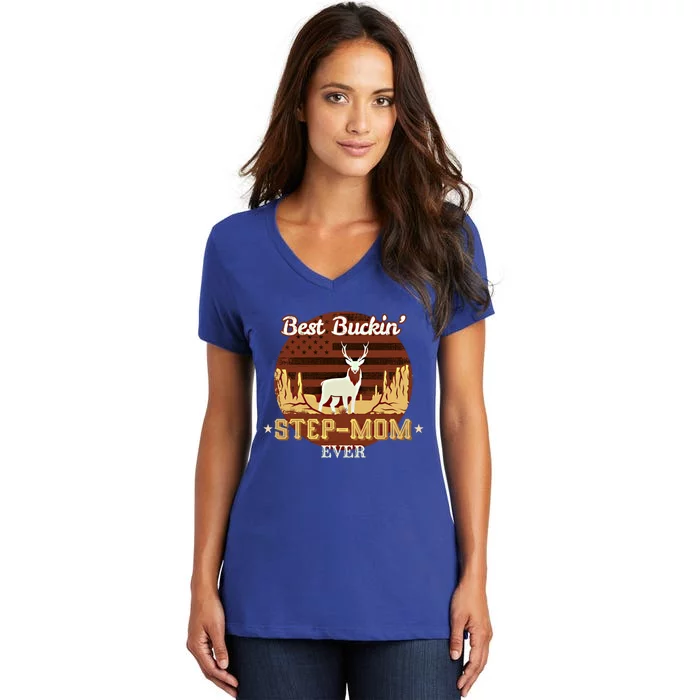 Best Buckin Stepgiftmom Ever Funny Hunting Family Gift Women's V-Neck T-Shirt