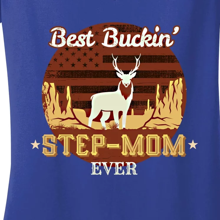 Best Buckin Stepgiftmom Ever Funny Hunting Family Gift Women's V-Neck T-Shirt