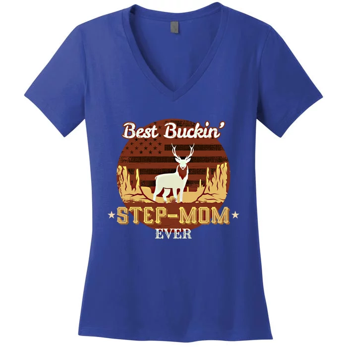 Best Buckin Stepgiftmom Ever Funny Hunting Family Gift Women's V-Neck T-Shirt