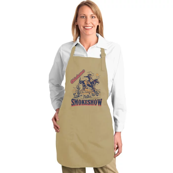 Boho Bull Skull Cow Oklahoma Smokeshow Western Country Full-Length Apron With Pocket