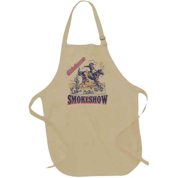 Boho Bull Skull Cow Oklahoma Smokeshow Western Country Full-Length Apron With Pocket