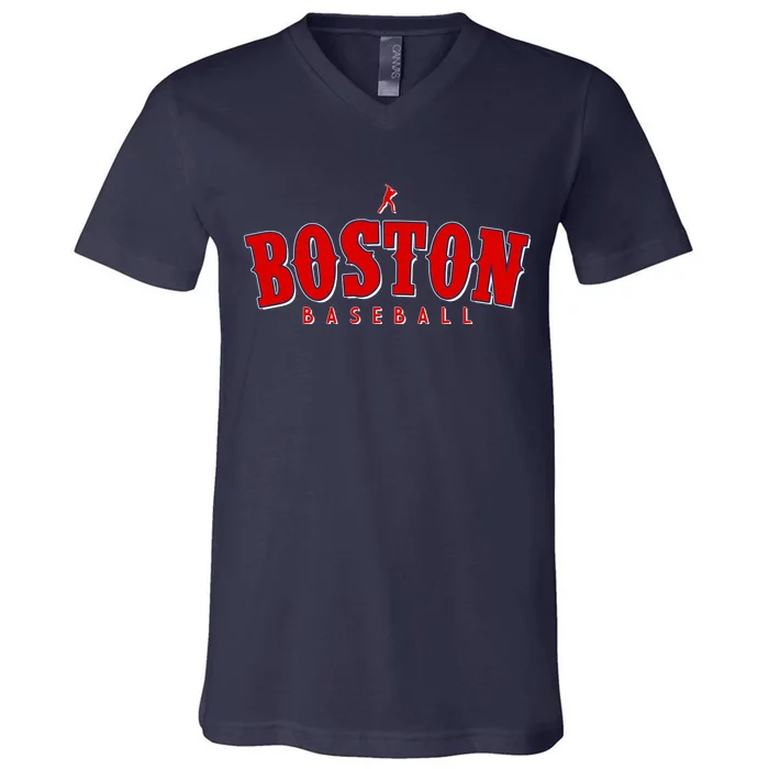 Boston Baseball Sports Fan V-Neck T-Shirt