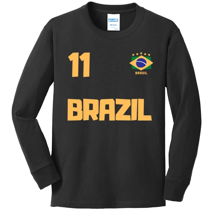 Brasil Brazil Soccer Jersey Football Number 11 Brazilian Kids Long Sleeve Shirt