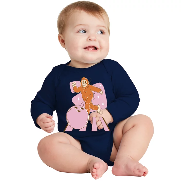 Bigfoot Bowling Sasquatch Funny Baby Long Sleeve Bodysuit