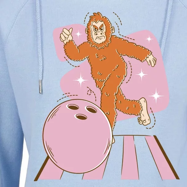 Bigfoot Bowling Sasquatch Funny Womens Funnel Neck Pullover Hood