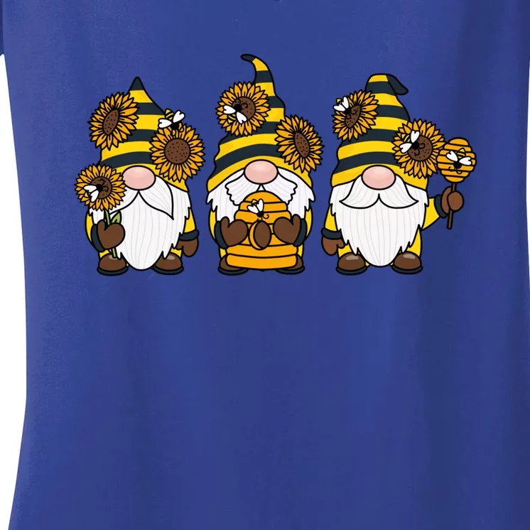 Bumbles Bee Summer Fall Gnome Honeybee And Sunflower Gnomes Cute Gift Women's V-Neck T-Shirt